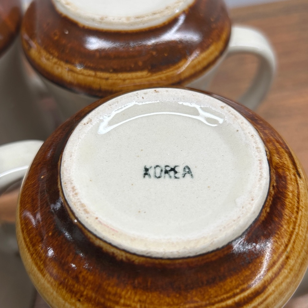 Vintage Retro Stoneware Glazed Mugs With Floral Motif Set Of 4 Made In Korea - Picture 13 of 16